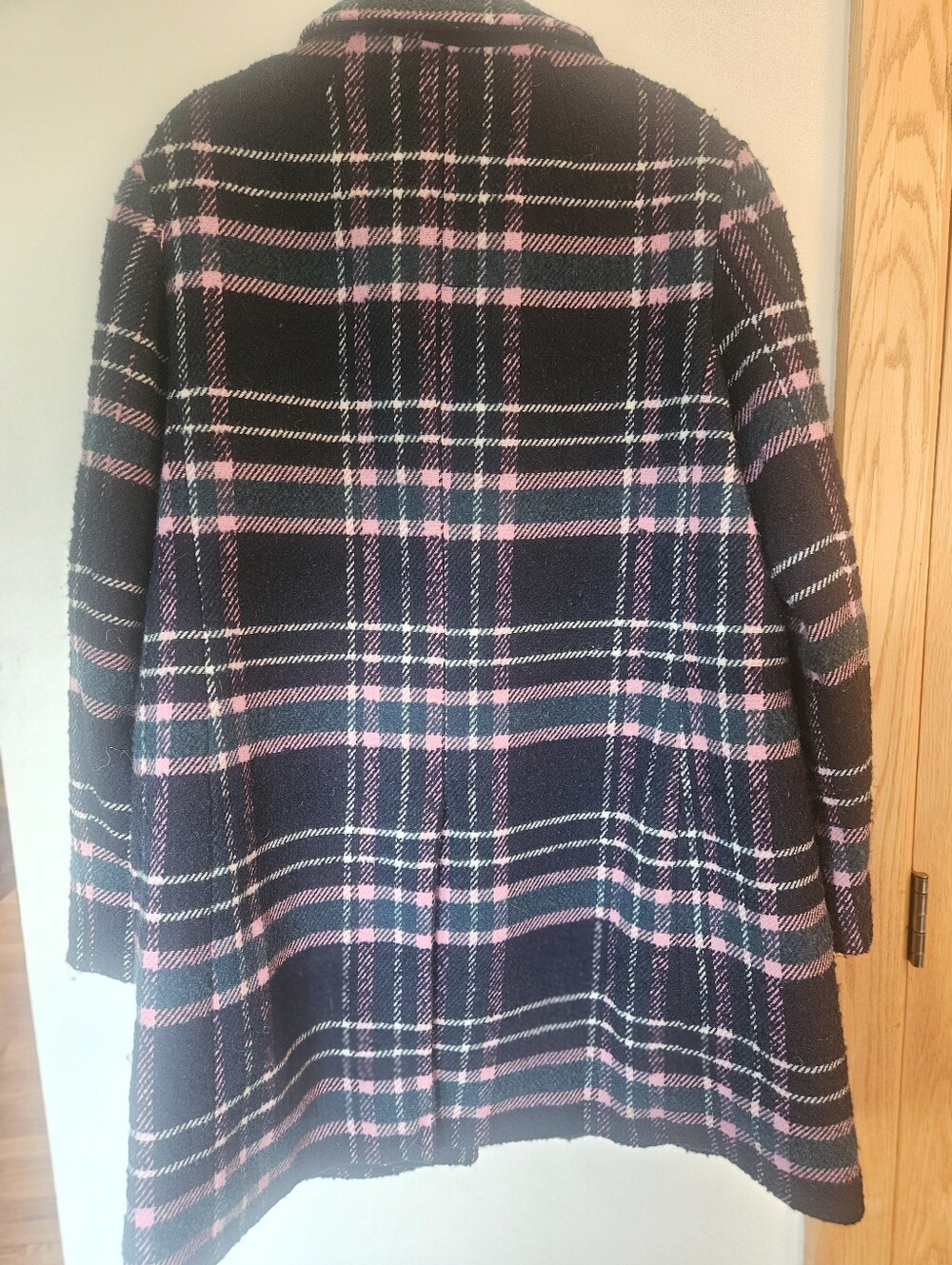 Kate Spade New York Plaid Wool Blend Coat Pink Navy Women's Designer Coat - Picture 11 of 16